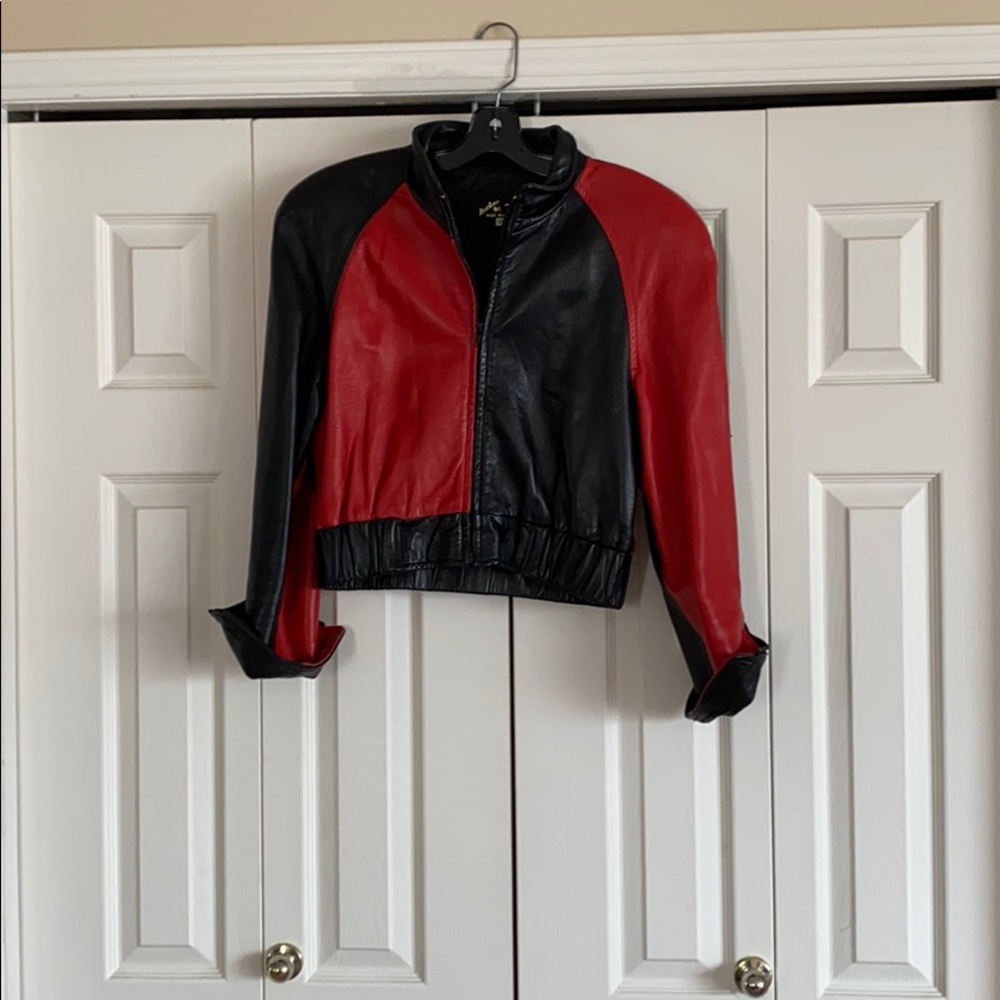 Red/black leather Jacket - Picture 4 of 8